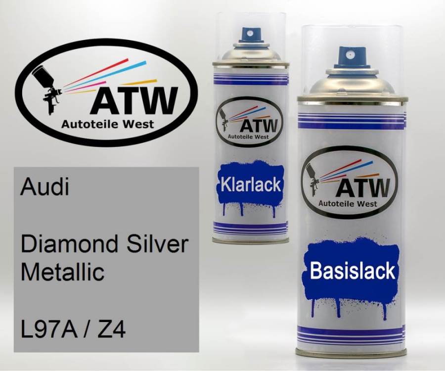 Audi, Diamond Silver Metallic, L97A / Z4: 400ml Sprühdose + 400ml Klarlack - Set, von ATW Autoteile West.